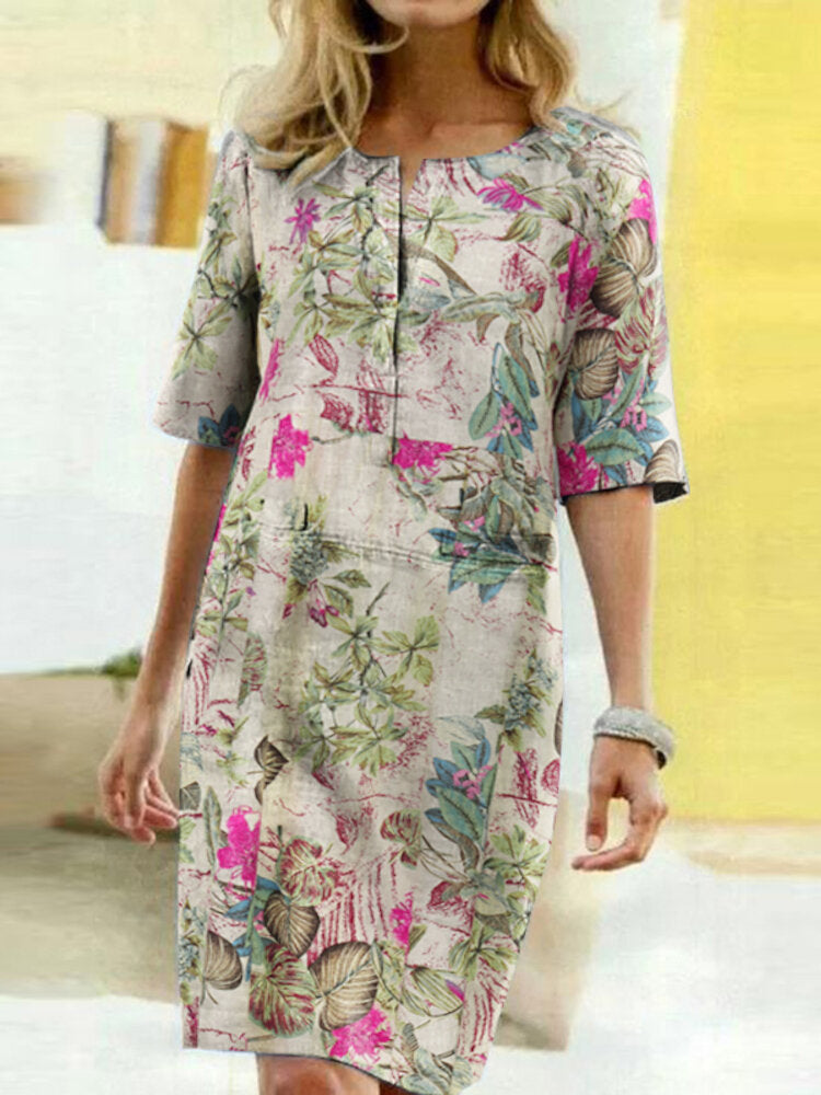 Fina Dam Klänningar Midi Blommönster 100% Bomull-3