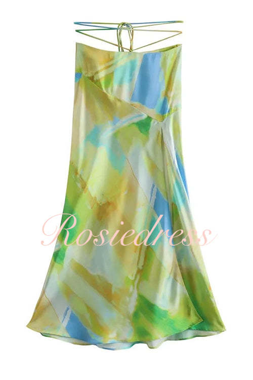 Dam Maxikjol Hög Slits Batikdesign Bunden Midja Bomull Polyester-3