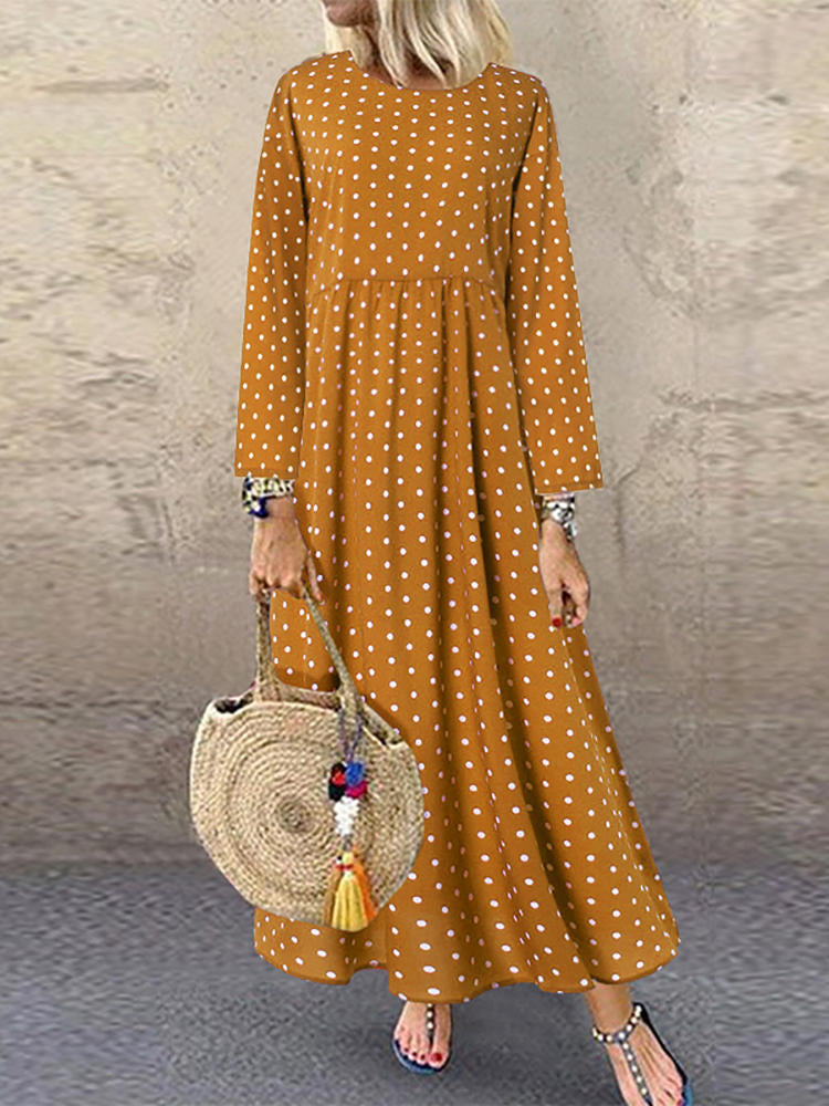 Långärmad Klänning för Kvinnor med O-hals och Sidofickor – 100% Bomull, Avslappnad Passform, Flera Storlekar 4