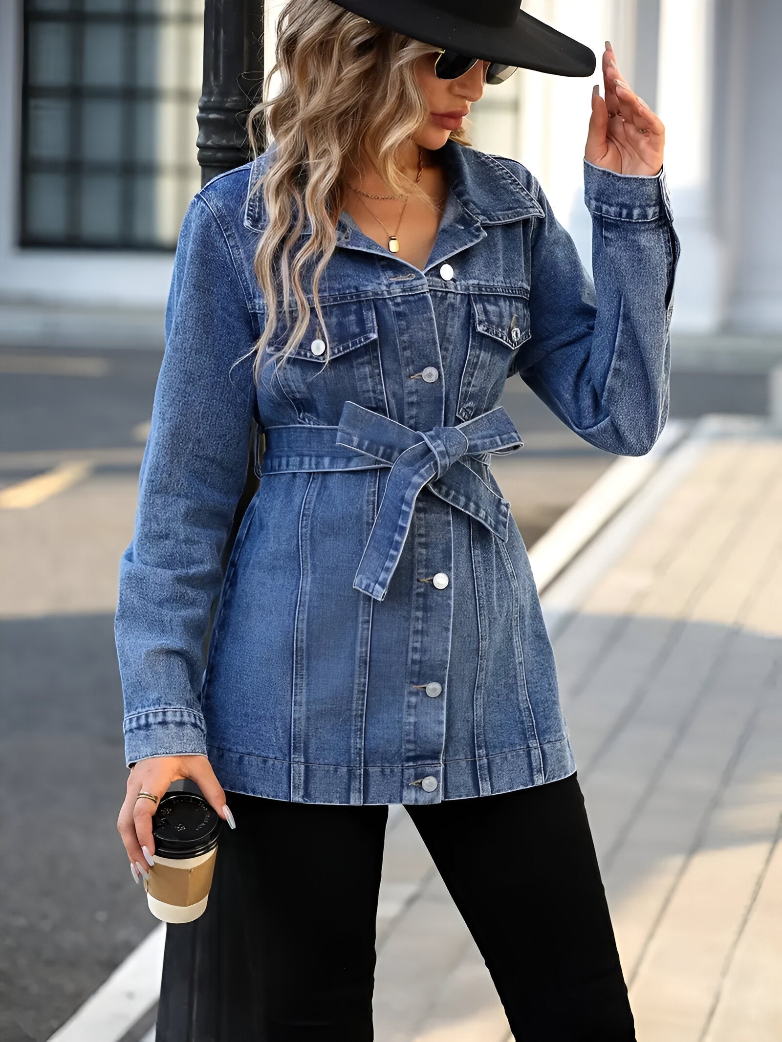 Dam Jeansjacka med Axelremmar i Denim-3