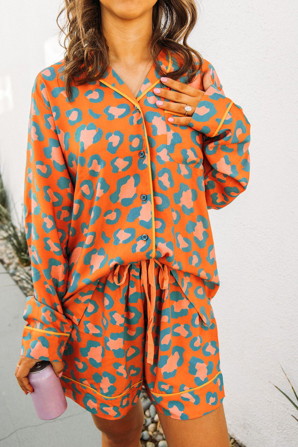 Kvinnors Pyjamas Set Leopardmönster Mjukt Tyg-3