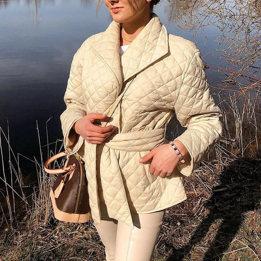 Kvinnor Kortjacka med Bälte i Högkvalitativ Polyester och Bomull 1