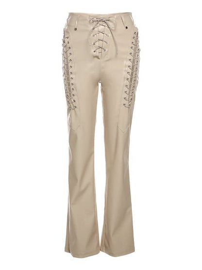 Variant image for Läderbyxor Dam Hög Midja Monokrom Stil PU Spandex-10