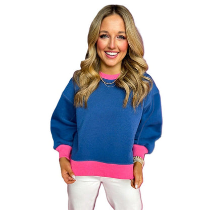 Dam Tröja Färgblock Ballongärmar Mjuk Polyester-4