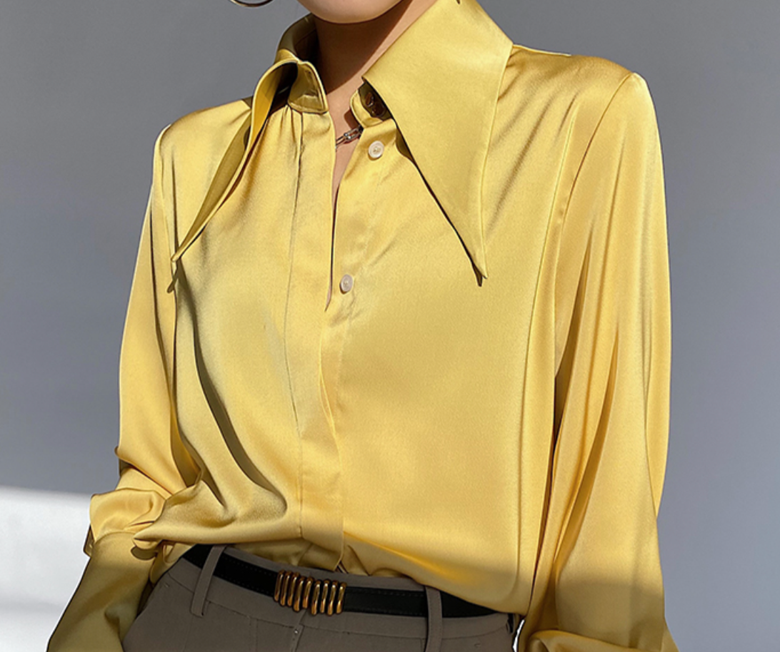 Dam Blus Klassisk Slim Fit Satin-5