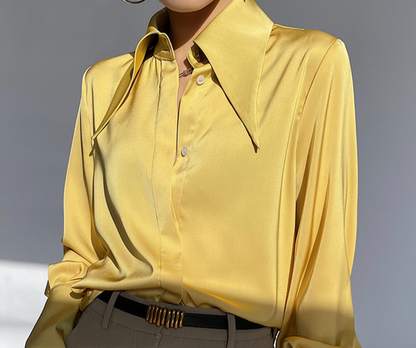Dam Blus Klassisk Slim Fit Satin-5