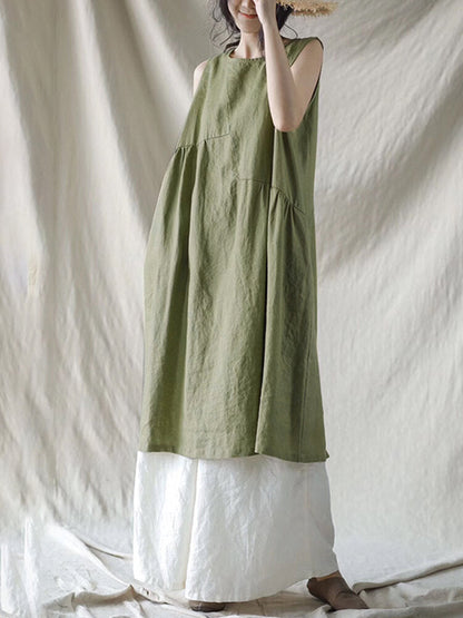 Dam Klänning Midi Rundad Utringning Mjuk Bomull-6