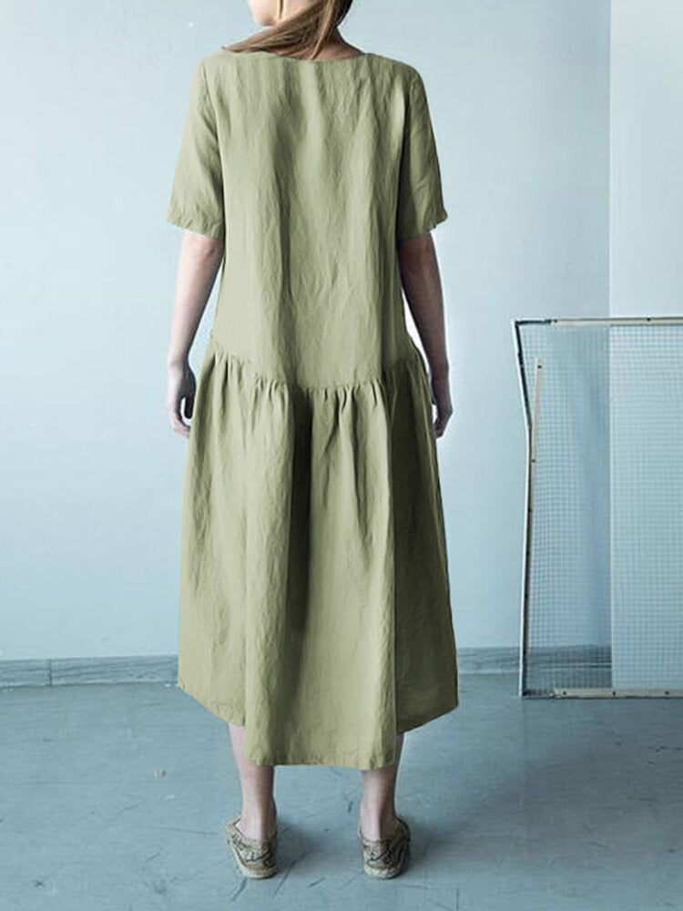 Kvinnors Midi Klänning Rund Hals Bomull 100%-4