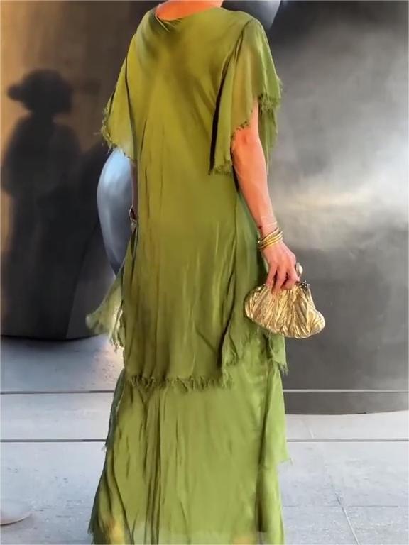 Dam Maxiklänning V-ringning Bohemisk Stil Lätt Material-4