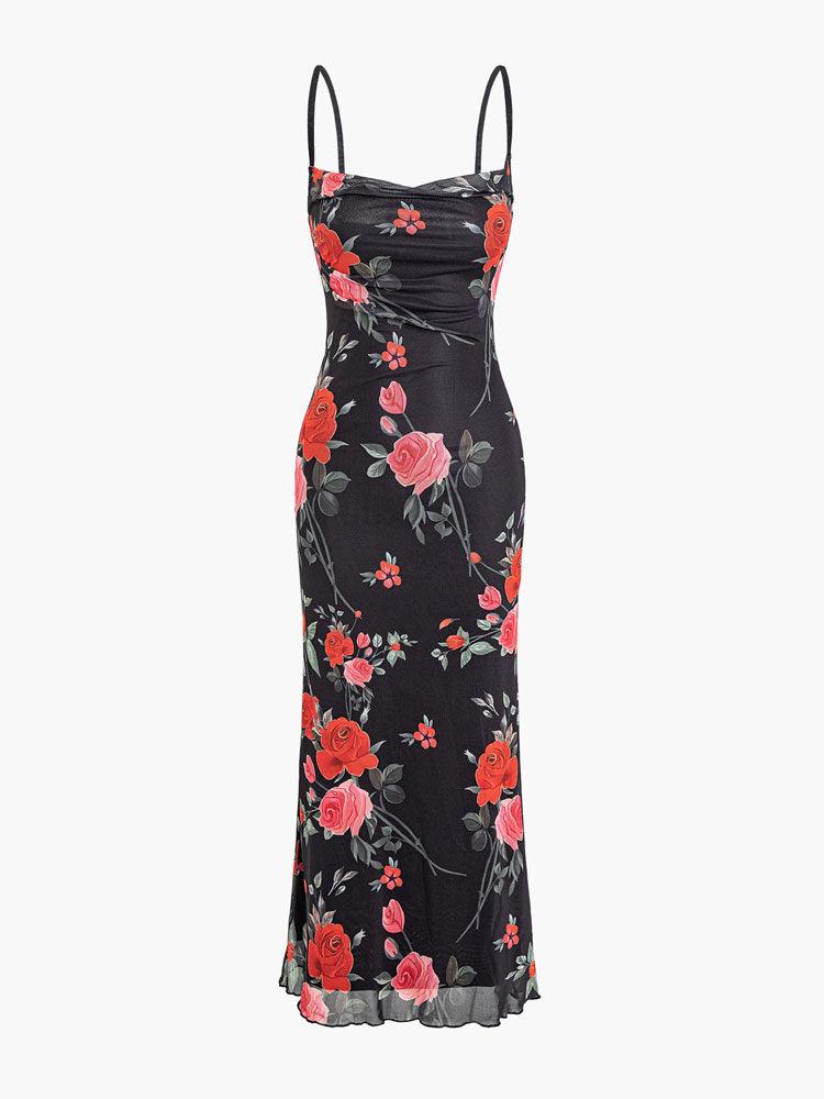 Dam Maxiklänning Blommig Satin Lång Ärm-3