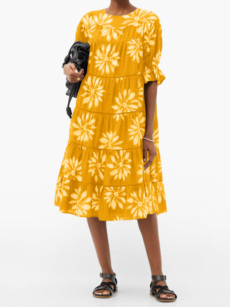 Kvinnors Midi Klänning Mönstrad Polyester-4