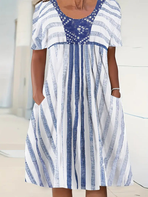 Kort Klänning Dam Randigt Mönster Lätt Polyester-1