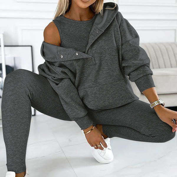 Kvinnors 3-delad Sportuppsättning Modern Polyester för Höst och Vinter-2