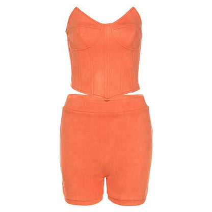 Dam Shorts Set Velour med Flexibelt Midjeband-4