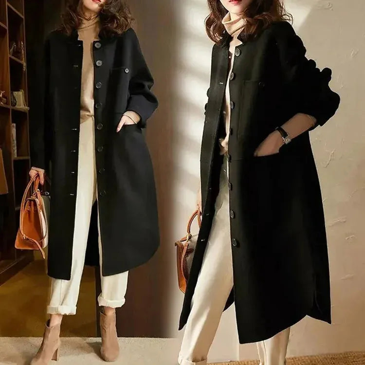 Lång Trenchcoat Dam Minimalistisk Polyester Elegant Design-4