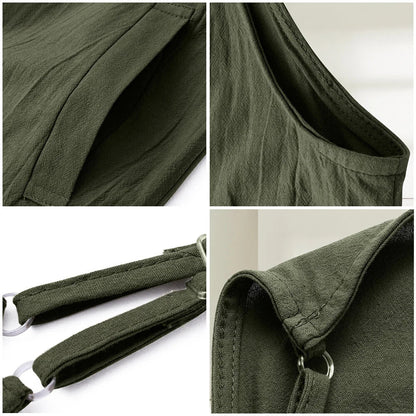 Dam Jumpsuit Avslappnad Bomull-Linne med Justerbar Spetsstängning – Fotledslång, Ermlösa Ben och Främre Fickor 4