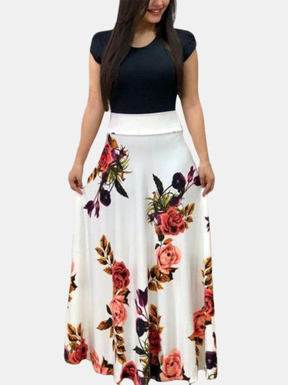 Maxiklänning Dam Blommönster O-hals Lång Polyester Sommar 8