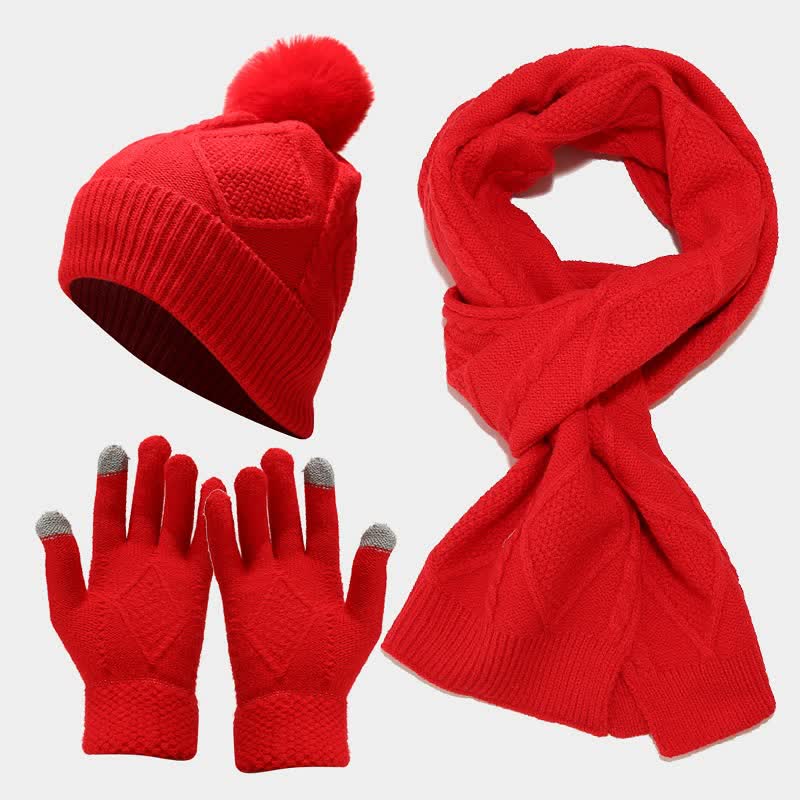 Variant image for Kvinnors Stickat Tillbehörsset Hatt Halsduk Handskar Mjukt Material-2