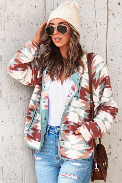 Dam Fleecejacka Aztec Mönster Mjuk Fleece Knappstängning-5