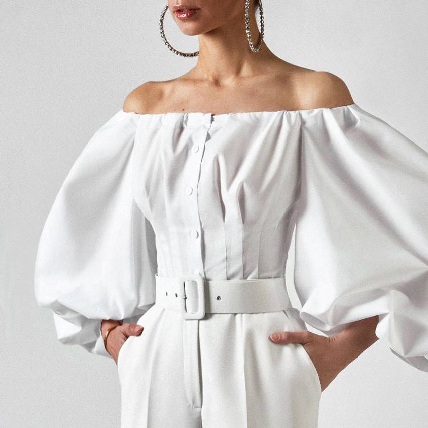 Kvinnors Pufftop Låg Profil Bomull Lykta Ärmar-2