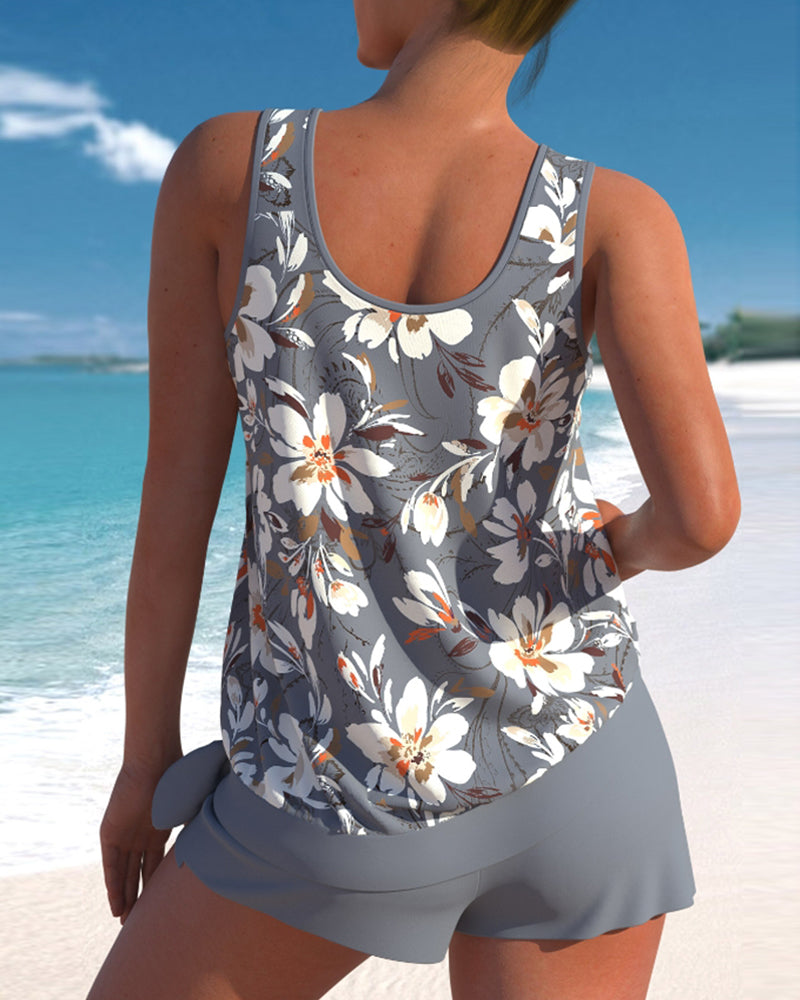 Dam Tankini Set Avslappnad Stil Polyester-3