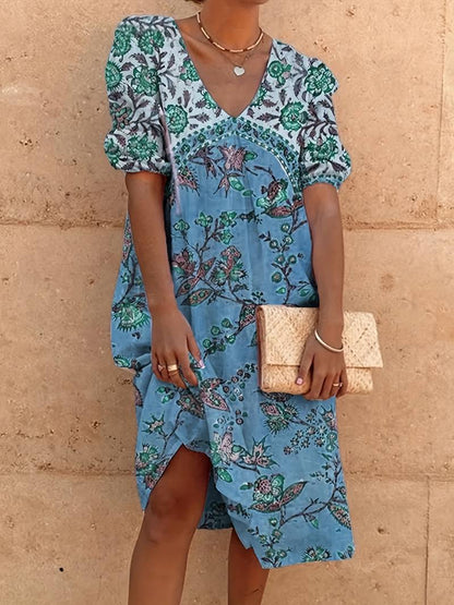 Dam Blusklänning Puffärmar Flerfärgad Polyester 5