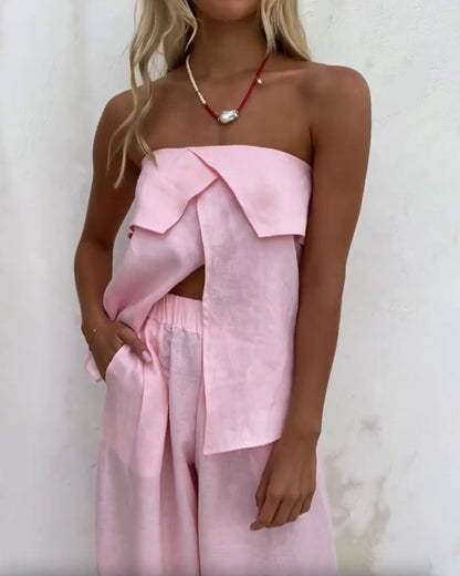 Dam Tvådelad Uppsättning Trendig Design Elastiskt Tyg-2