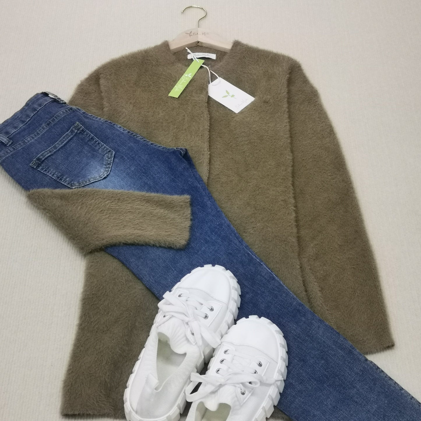 Dam Lång Kofta Cardigan i Kaffe Färg Högkvalitativt Material-5