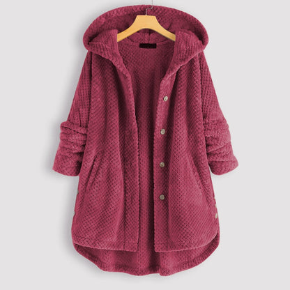 Dam Vändbar Fleecejacka med Huva Mjuk och Bekväm Fleece 11