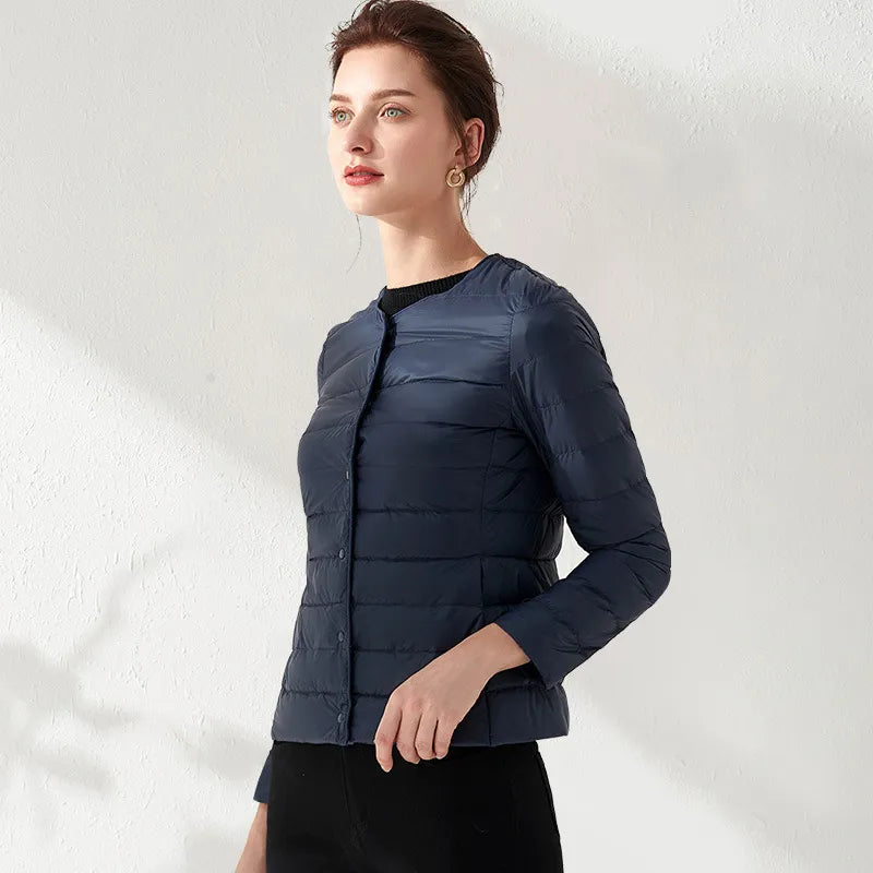 Damjacka Quiltad Kragefri Lätt Polyester för Dam-4