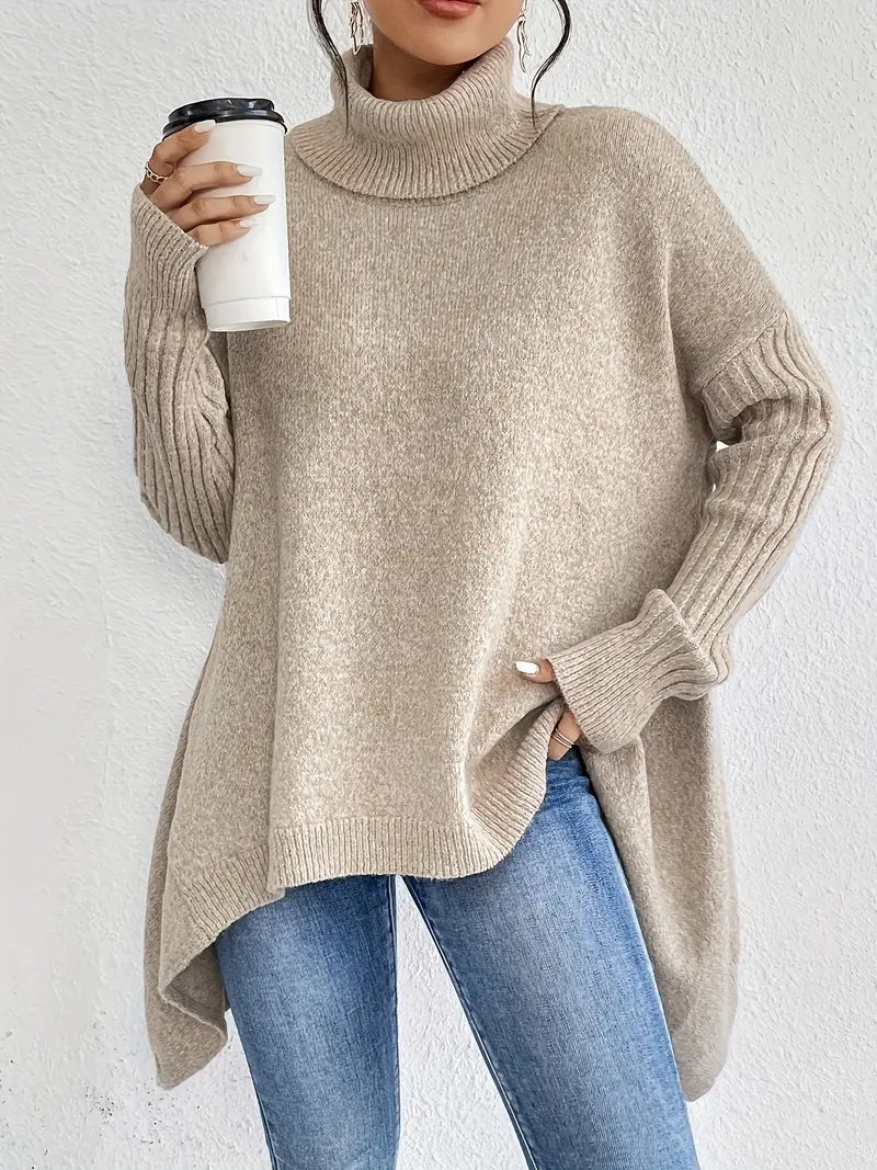 Stickad Dam Tröja Turtleneck Avslappnad Design 100% Akryl-1