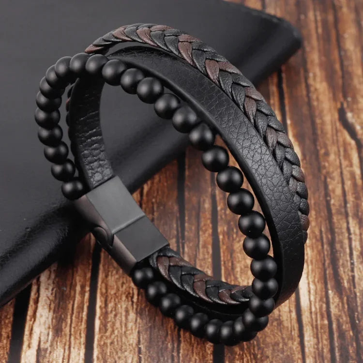 Minimalistiskt Hematit Armband Herr i Flätat Läder och Legering – Elegant och Stilren Design 4