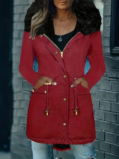 Vinterjacka Dam Lång Parka med Huva och Knappdetaljer Hållbart Material-5