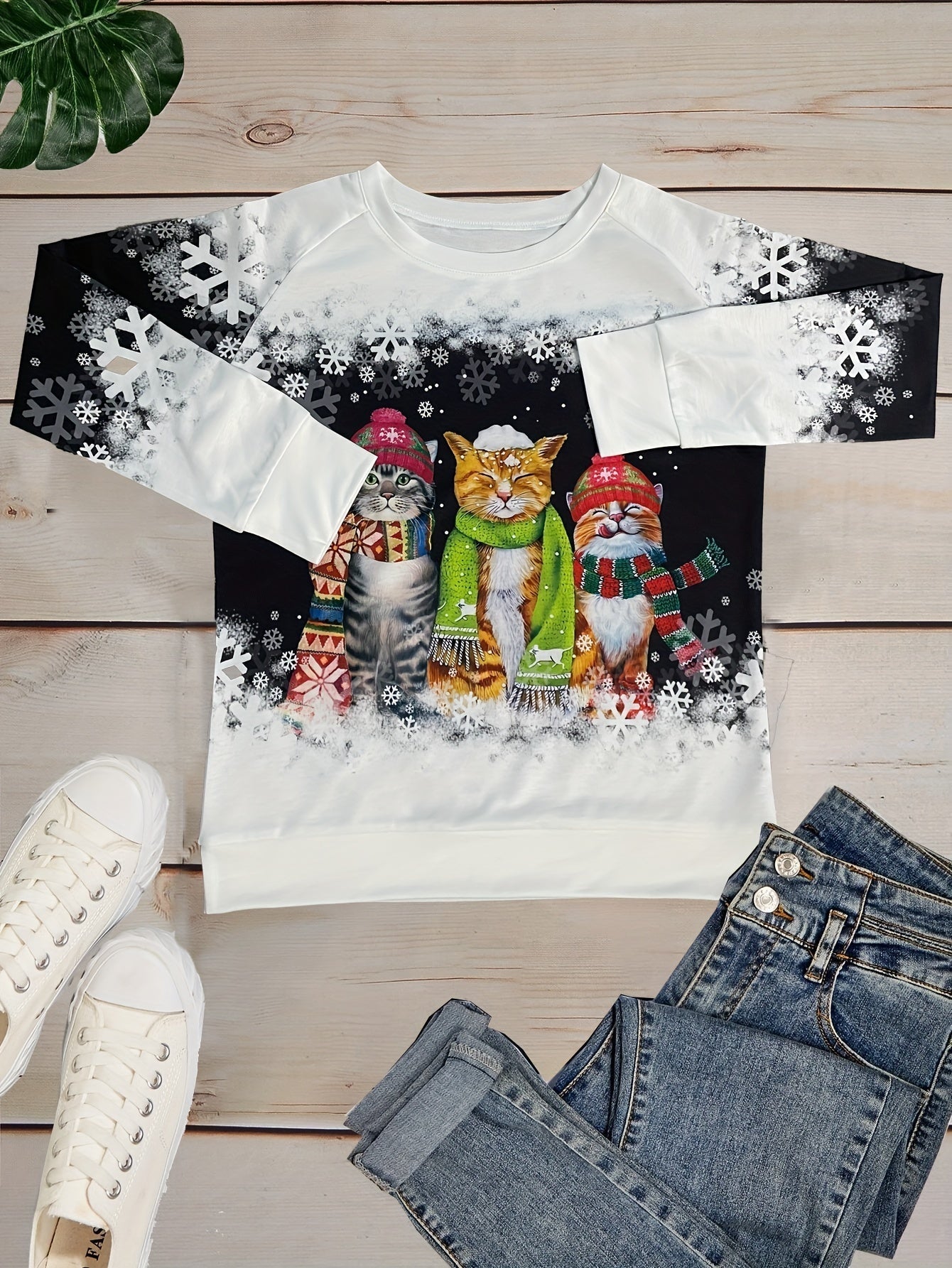 Dam Vintertopp Snöklotryck Mjuk Polyester-2