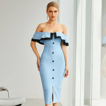 Kvinna Midi Klänning Elegant Tätt Passande Polyester-2