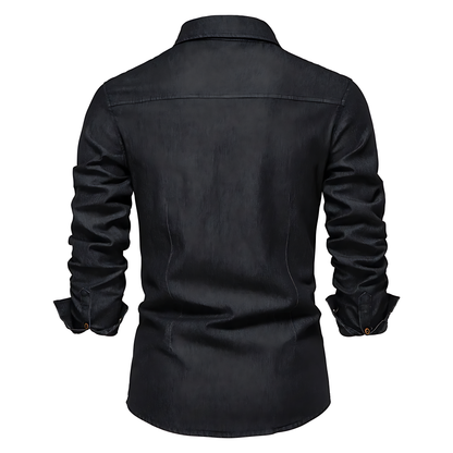 Herrskjorta Denim Avslappnad Stil 100% Bomull-4