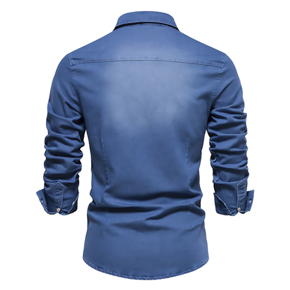 Herrskjorta Denim Avslappnad Stil 100% Bomull-2
