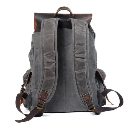 Unisex Ryggsäck Vintage Vaxat Canvas och Läder-4