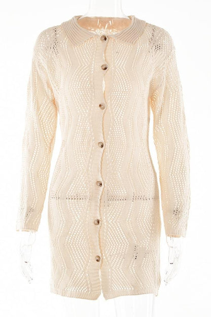 Dam Kåpa Boho Chic Virkad Med Knappstängning Andningsbart Tyg-5