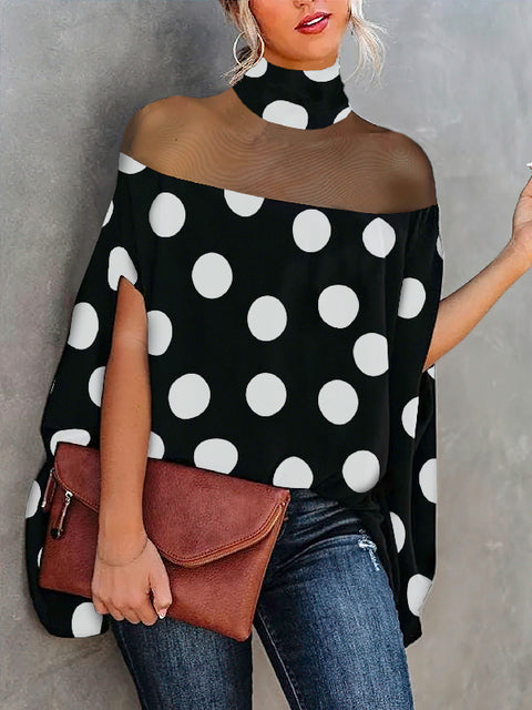 Dam Blus Transparent Prickig Batwing Polyester-1