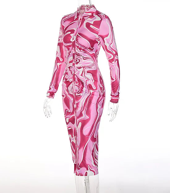Damklänning Skjorta Abstrakt Mönster Polyester Långärmad-5