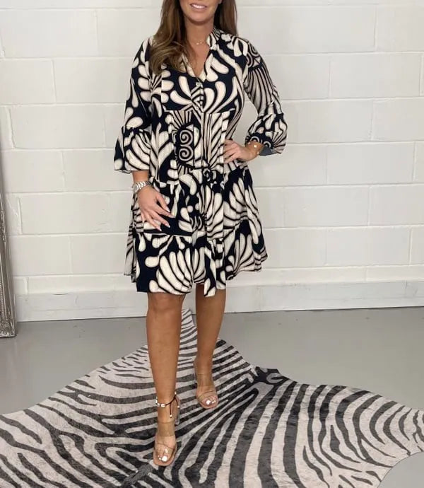 Variant image for Sommarklänning Dam V-ringning Blommönster Lätt Material-10