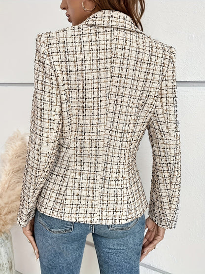 Dam Blazer Rutig Design med Reversibel Krage i Högkvalitativt Tyg-3