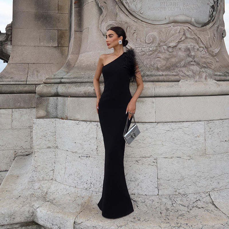 Kvinnors Klänning Utanför Axeln Lyxigt Material Elegant Passform-4