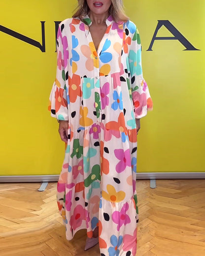 Dam A-linjeformad Klänning med Blommönster i Bomullsblandning - Sommarklänning för Vardagsbruk och Fest-5