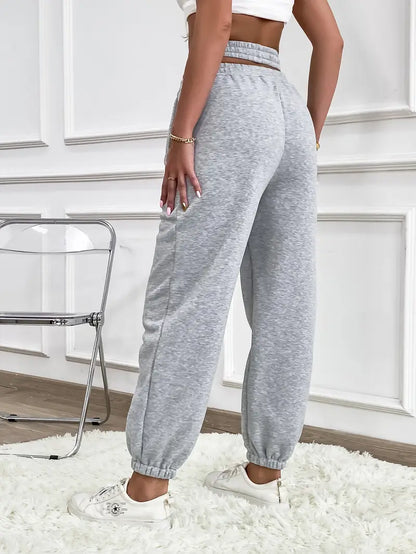 Snygga Byxor Dam Avslappnade Grå Stickade Joggingbyxor 2
