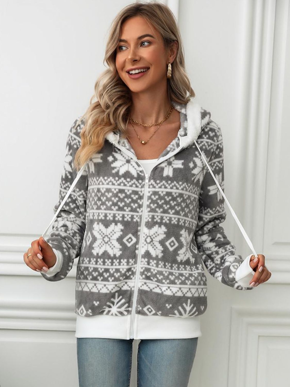 Dam Zip-Hoodie Snöflinga 100% Bomull-4