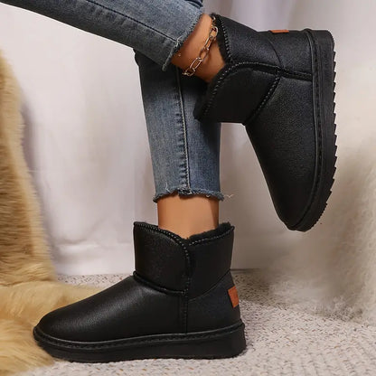 Kvinnors Ankelstövlar Fleece Fyllda PVC Halvhög Stil-3