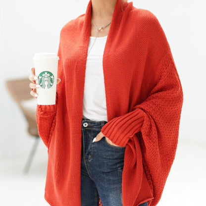 Kvinnor Lång Kofta Dolmanärmar Stickad Material-4