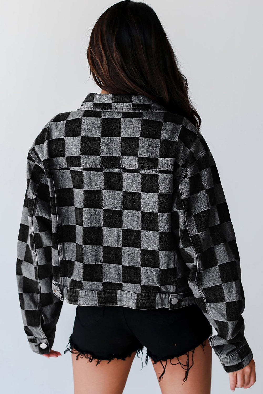 Damjacka Rutig Design Hållbar Denim för Kvinnor-3